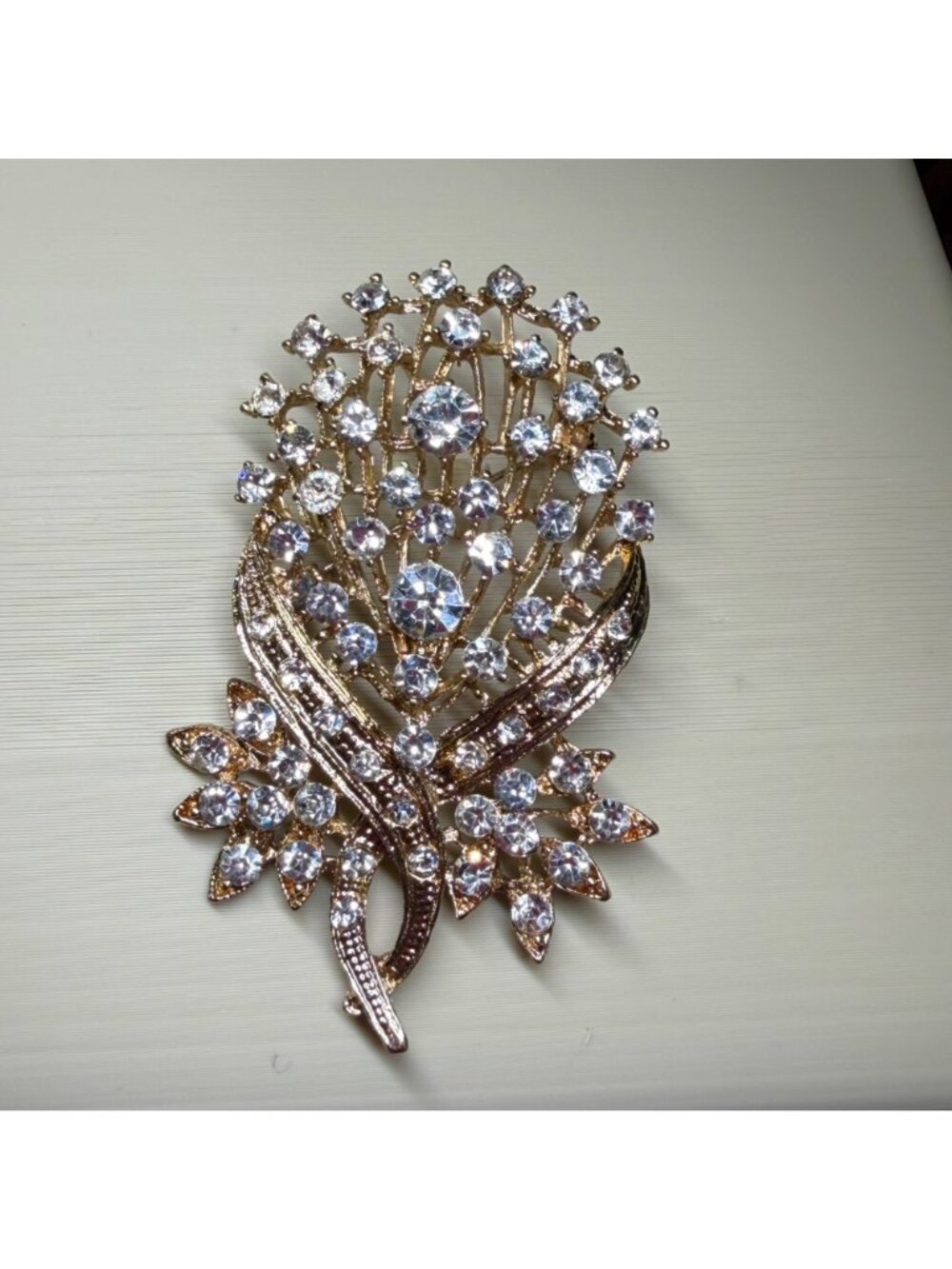 Large Gold-Tone Crystal Floral Brooch 2.5" Statement Pin Vintage Elegant